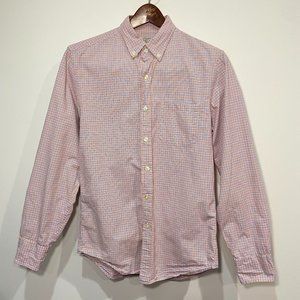 J. Crew Men's Blue, White & Orange Gingham Print Button Down Shirt Size Small